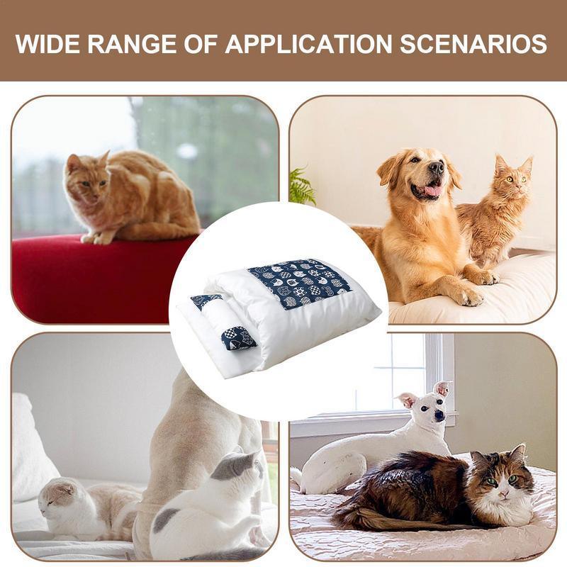 Cat Dog Pet Warm Cozy Cushion Bed With Blanket Design Pet Sleeping Bag