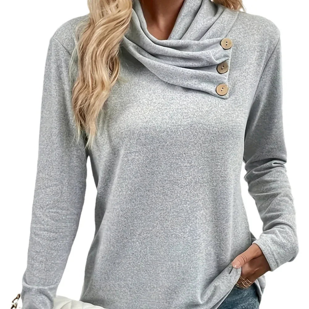 Women's Scarf Collar Button T-Shirt Top