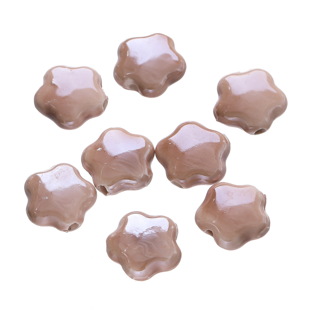 Five-Petal Ceramic Flower Beads, 10-Pack