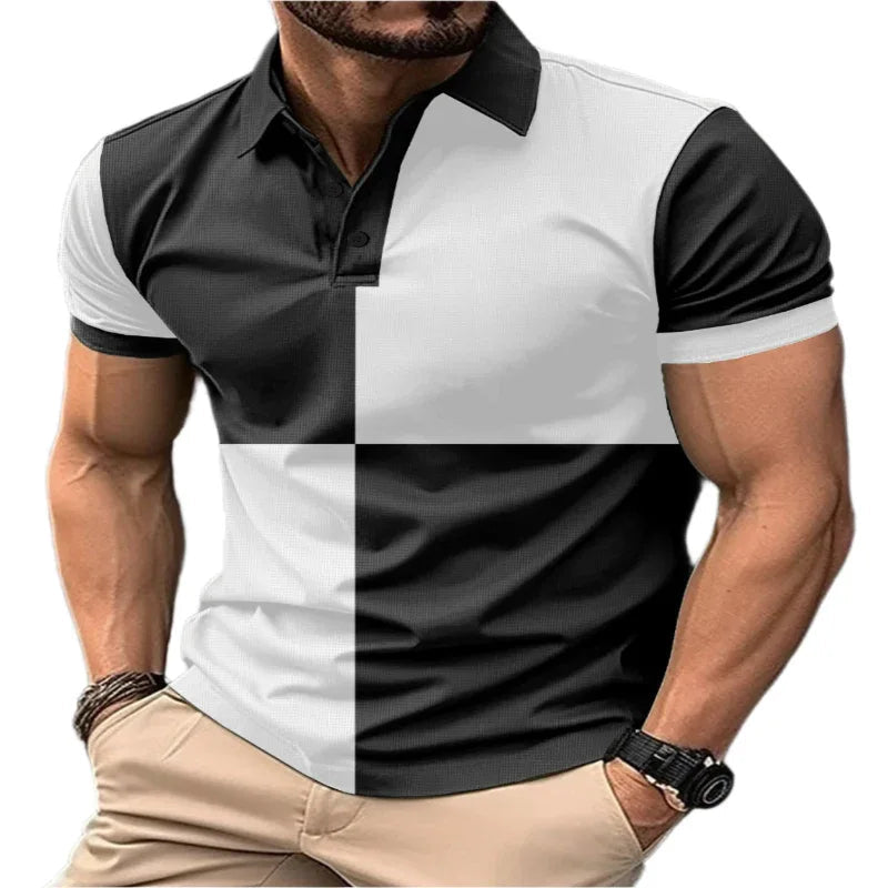 Casual Sports Short Sleeve Color Stitching Turnover Neck Polo Shirt Men Clothing