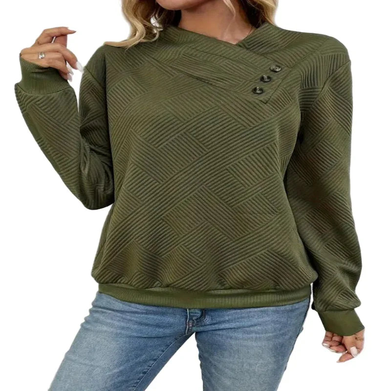 Women's Elegant Asymmetrical Hem Button-Front Long Sleeve Sweatshirt Sweaters