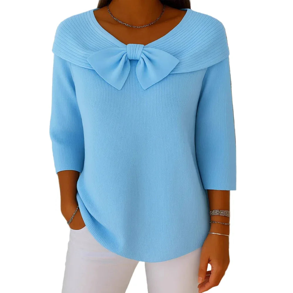 Knitted Bow Solid Color Sweater Autumn And Winter