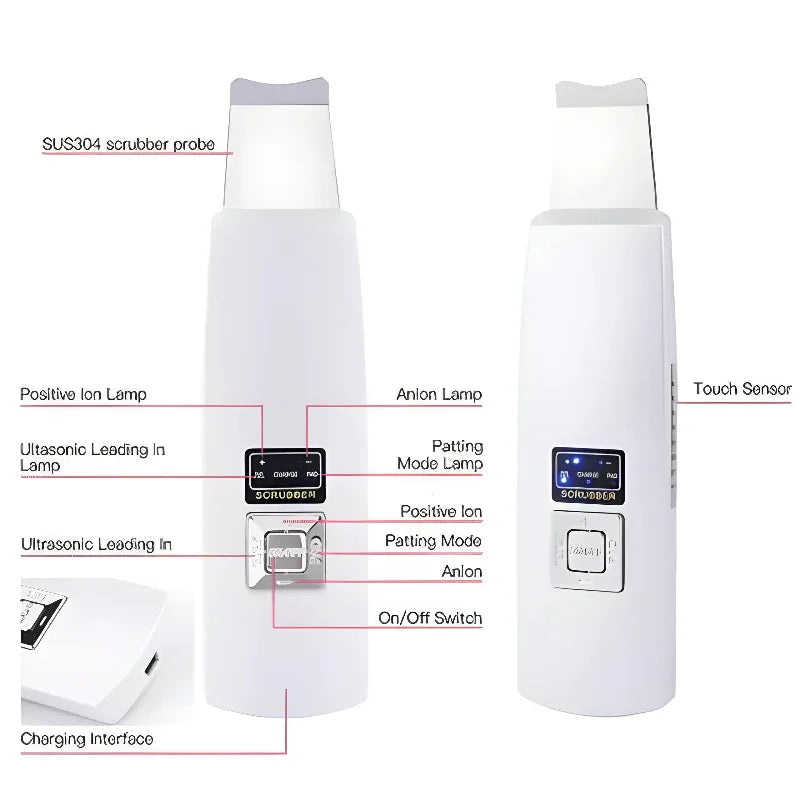 Ultrasonic Facial Skin Scrubber Cleanser Blackhead Acne Removal Facial Spa Vibration Massager Ultrasound Peeling Beauty Device