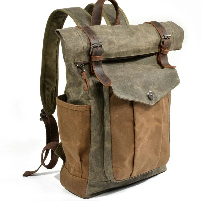 Oil wax Canvas Mountaineering Hiking Camping Bag School Unisex Backpack