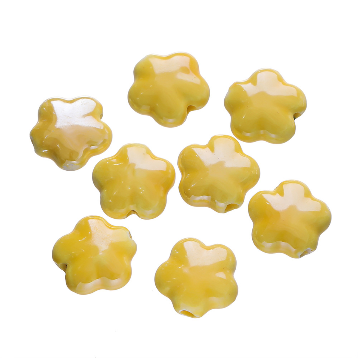 Five-Petal Ceramic Flower Beads, 10-Pack