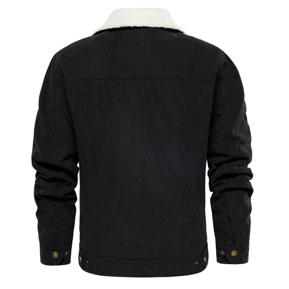 Men's Corduroy Jacket Winter Sherpa Lined Warm Thick Cargo Coat With 5 Pockets
