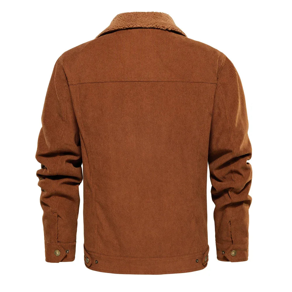 Men's Corduroy Jacket Winter Sherpa Lined Warm Thick Cargo Coat With 5 Pockets