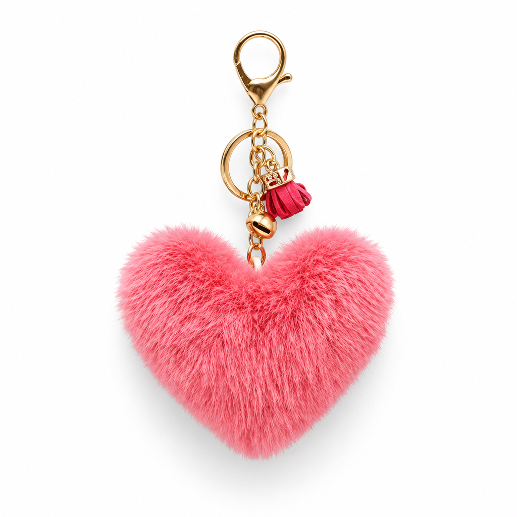 Fluffy Heart Tassel Key Charm