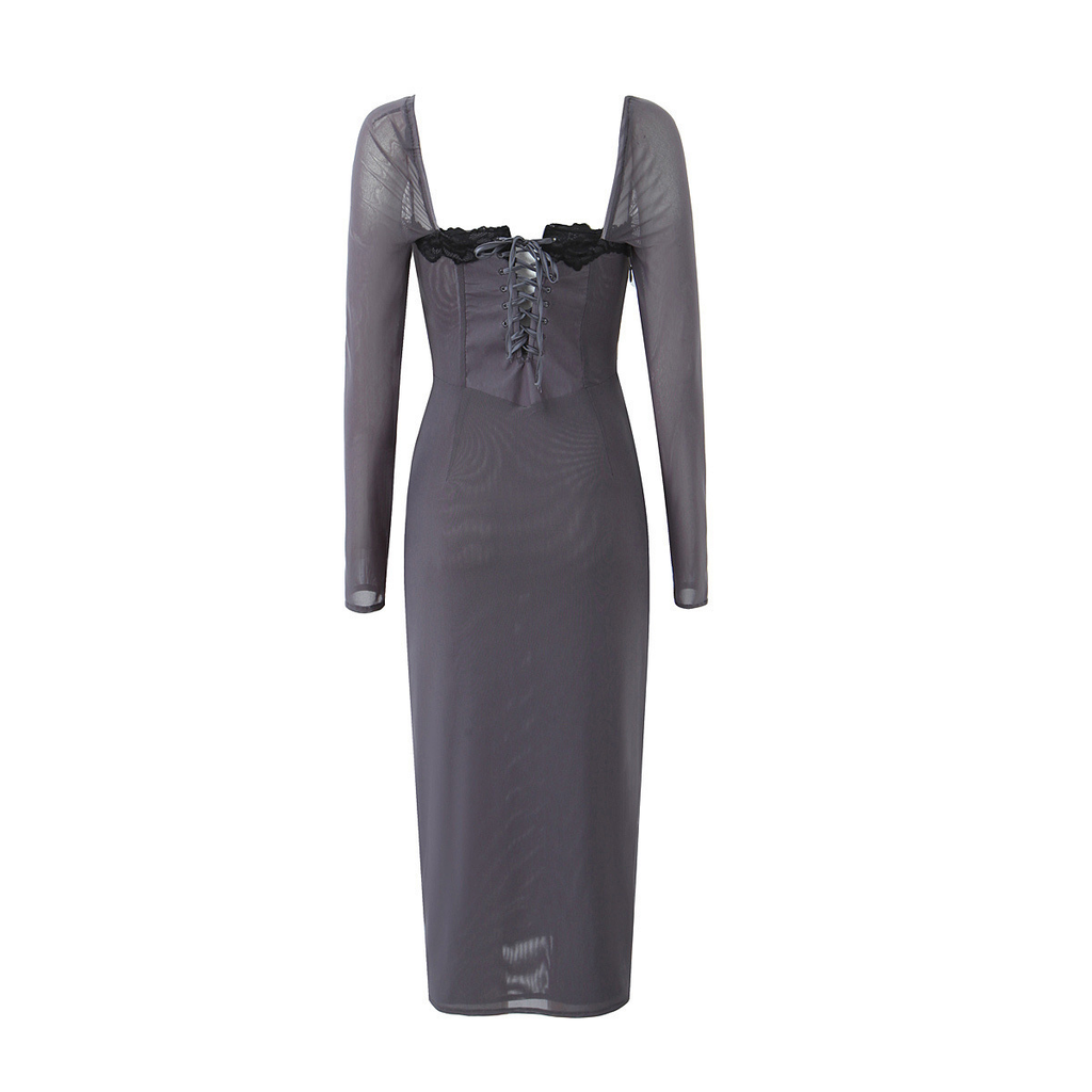 Lace Square-Neck Midi Dress