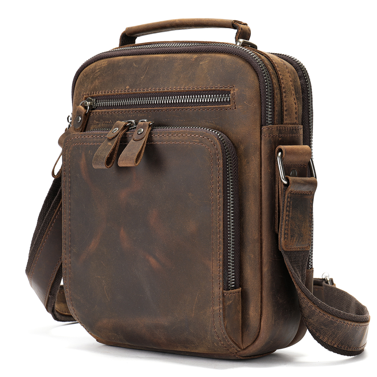 Multi-Zip Shoulder Messenger Bag