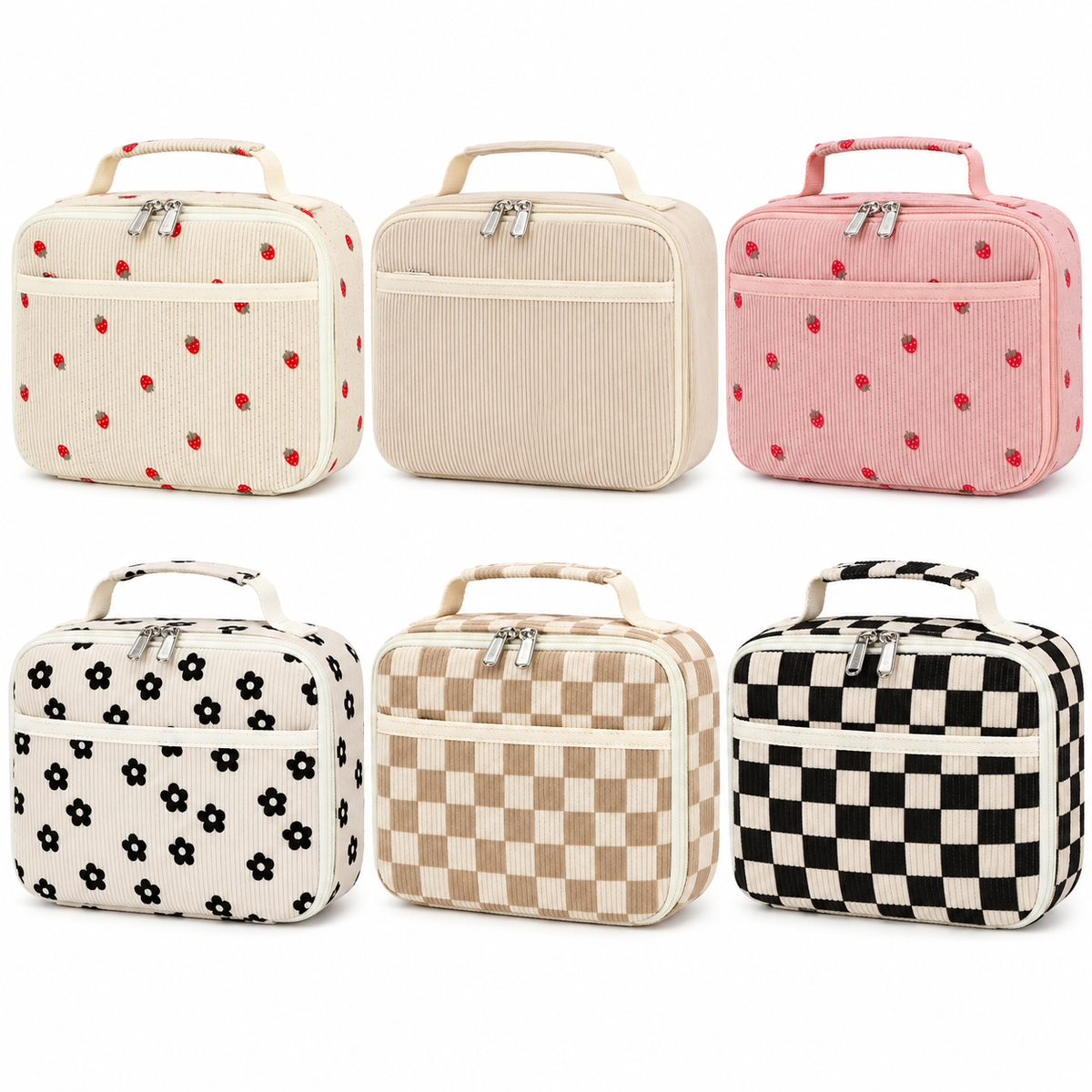 Corduroy Lunch Bag with Zip Pockets