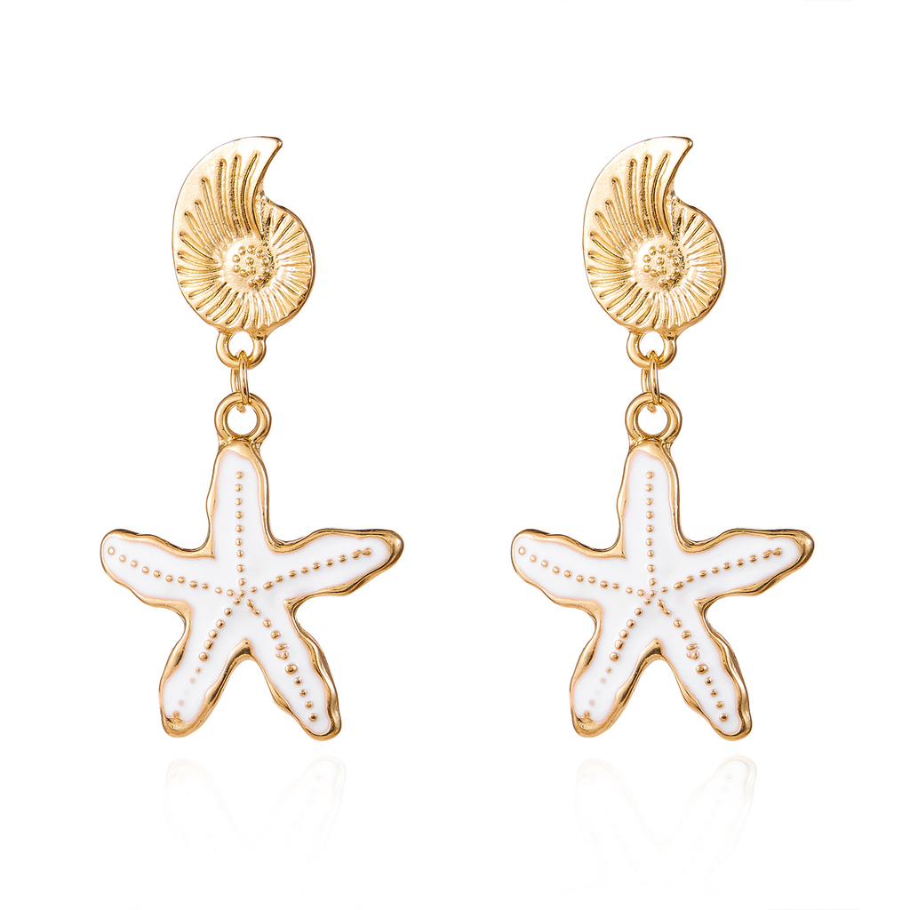 White Starfish Drop Earrings