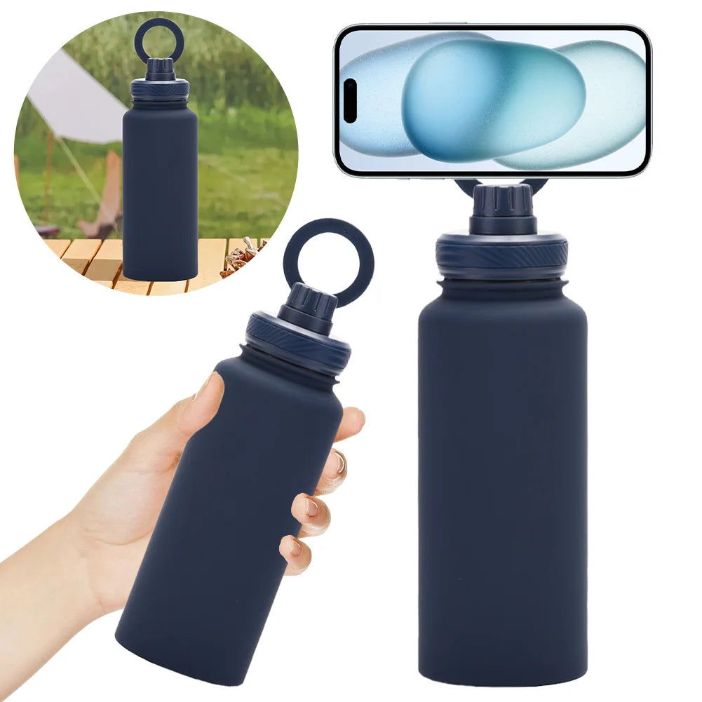 Isolierte Wasserflasche mit Handyhalterung