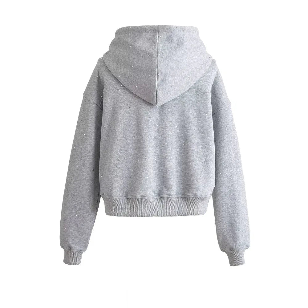 Women's Starry Rhinestone Hoodie With Drawstrings