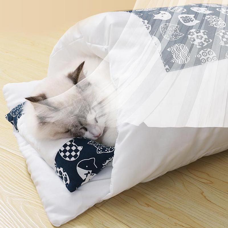 Cat Dog Pet Warm Cozy Cushion Bed With Blanket Design Pet Sleeping Bag