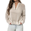 Fashion Women's Wear Pullover Zipper Half Cardigan Hollow Out Sweater
