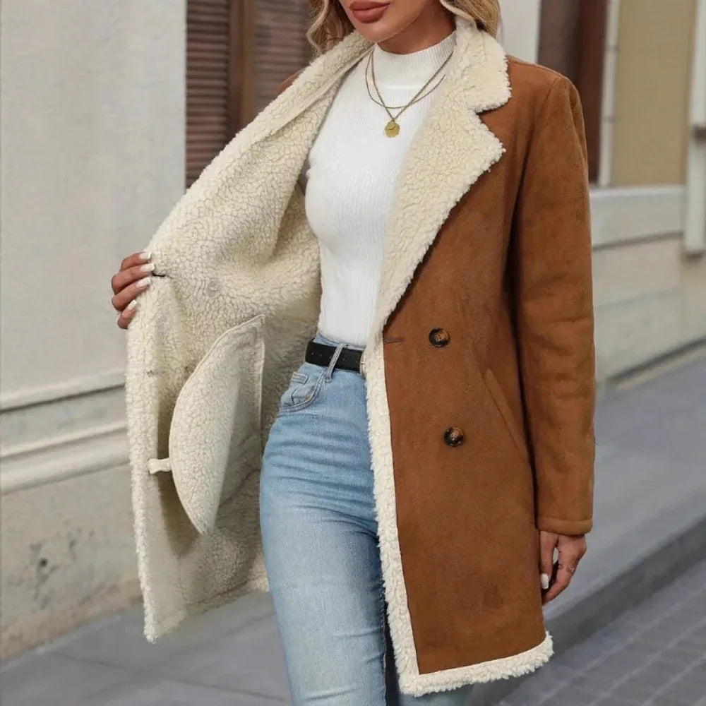 Fleece Suede Mid-Length Woolen Casual Warm Jacket Women's Coat
