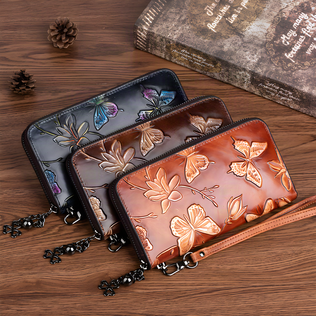 Embossed Butterfly Leather Wallet
