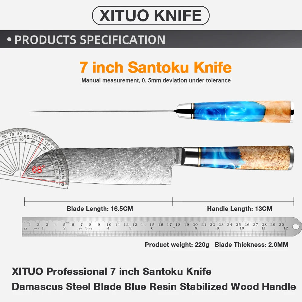7-Zoll-Kochmesser Santoku aus VG10-Damaststahl