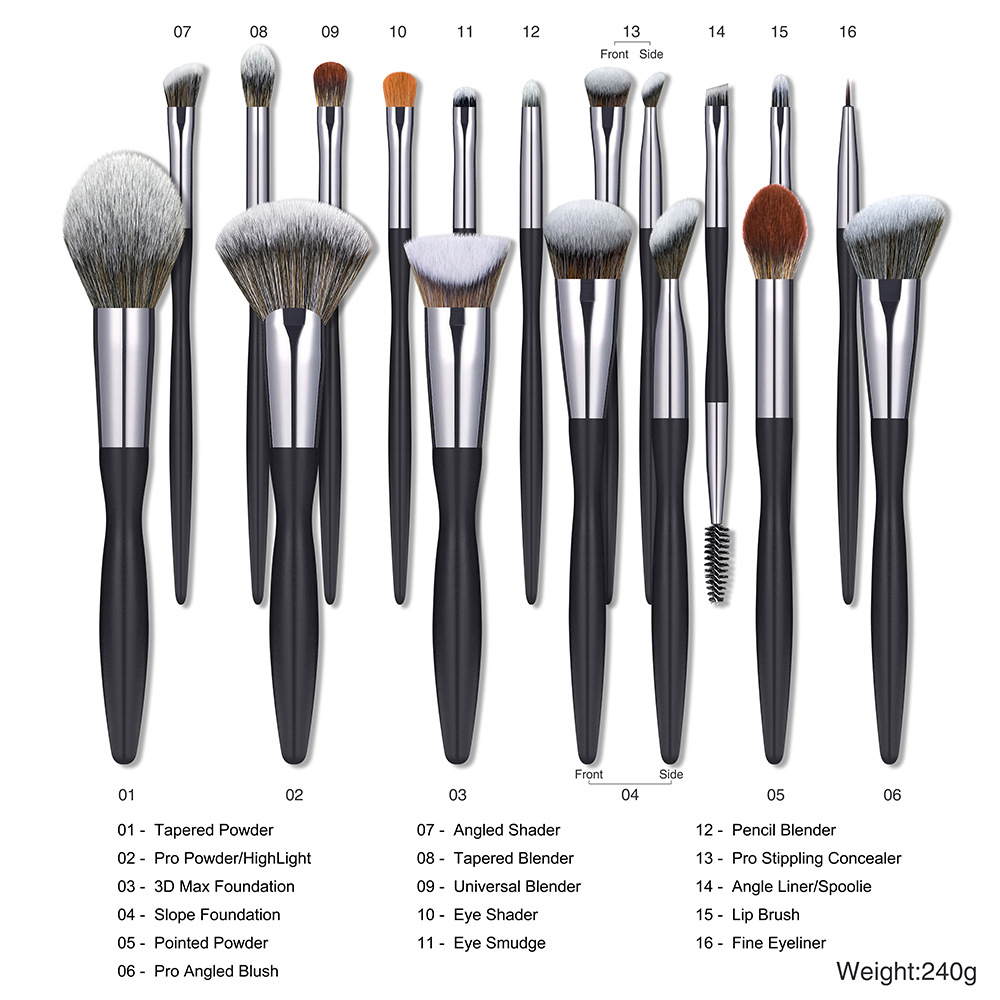 16 Piece Black Makeup Brush Set