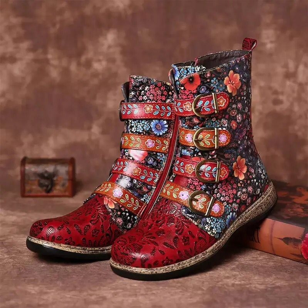 Embroidered Mid-Calf Boots