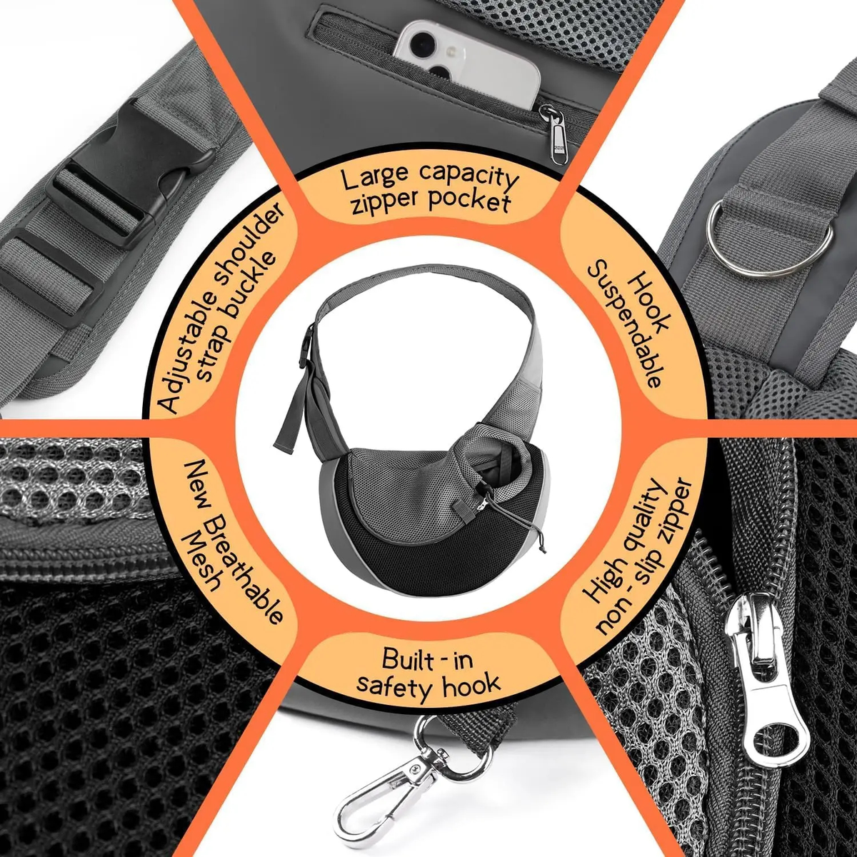 Reflective Pet Carrier Sling Bag