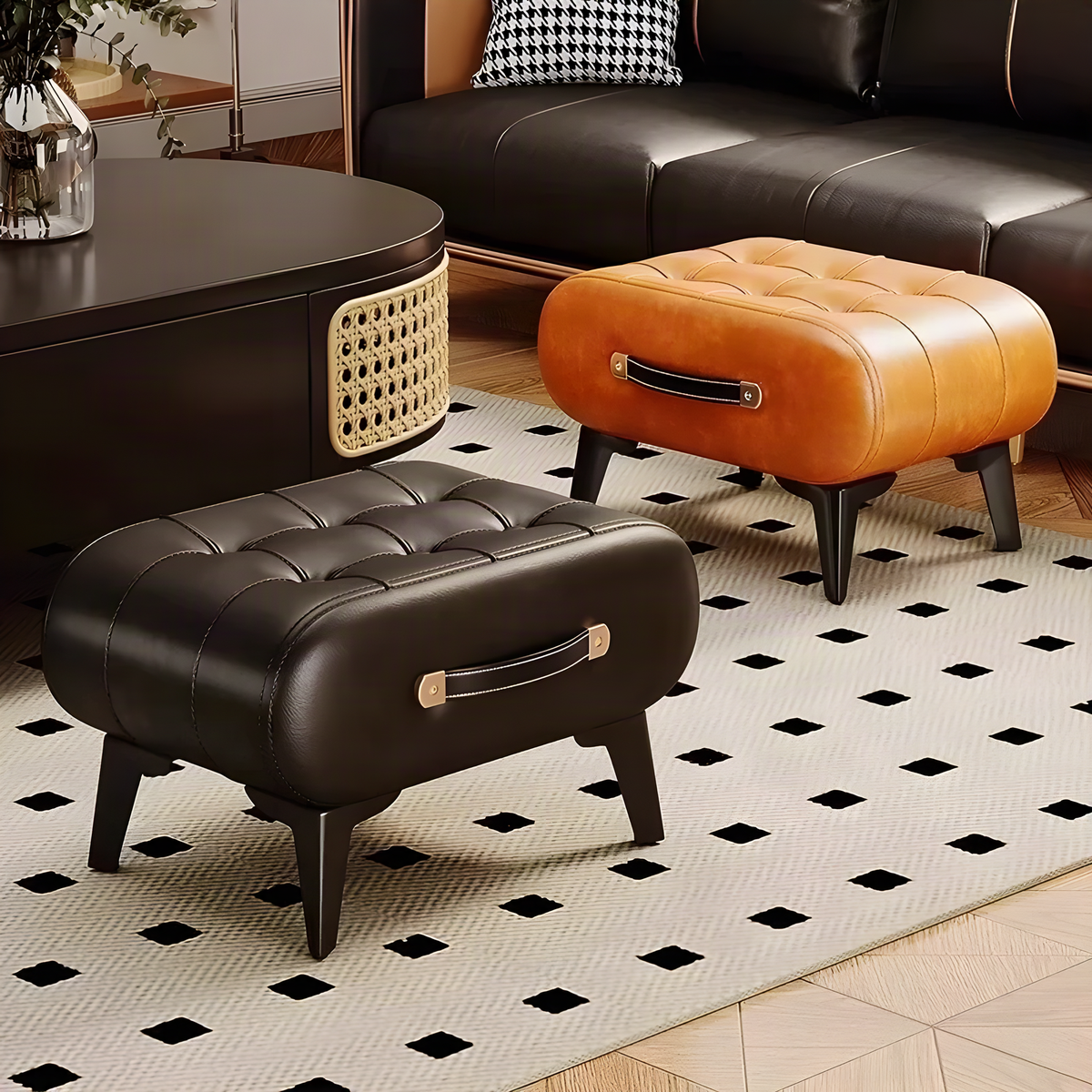 Tufted Footstool with Carry Handle