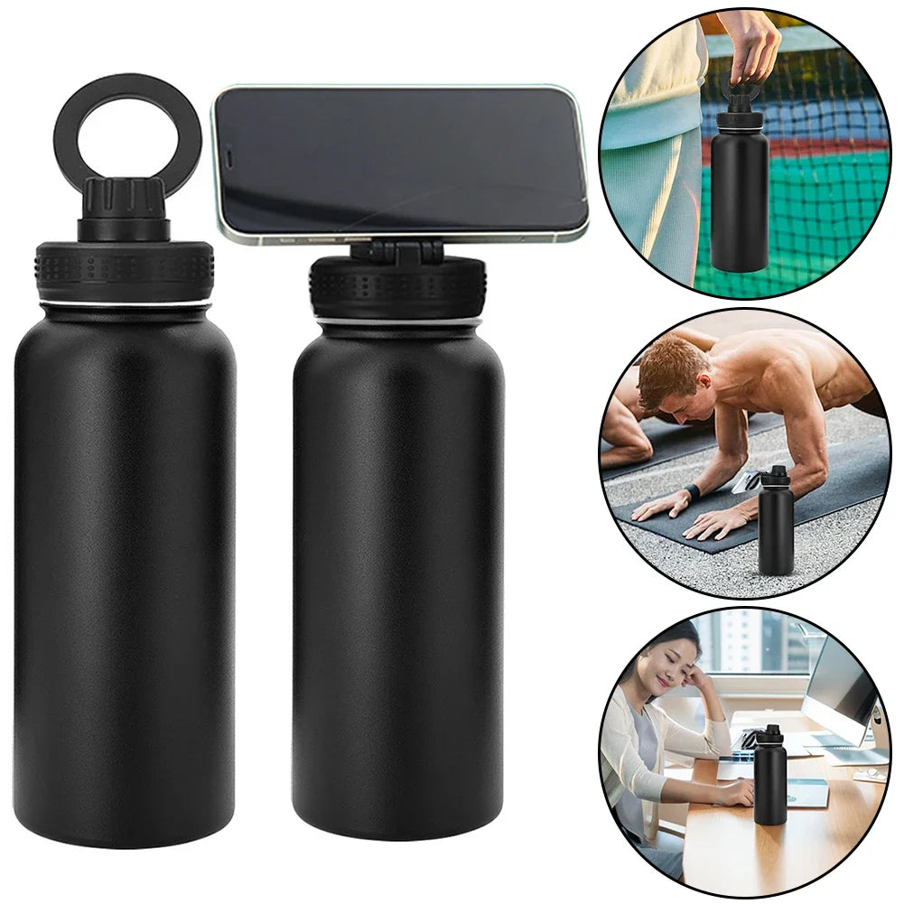Isolierte Wasserflasche mit Handyhalterung