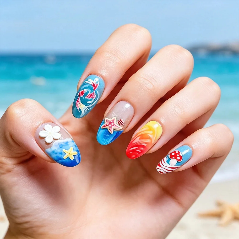 3D Ocean Press On Nails