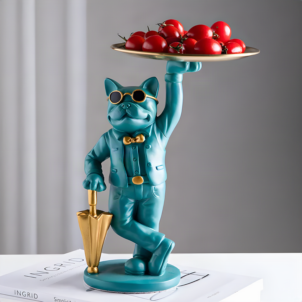 Green Bulldog Storage Tray Figurine
