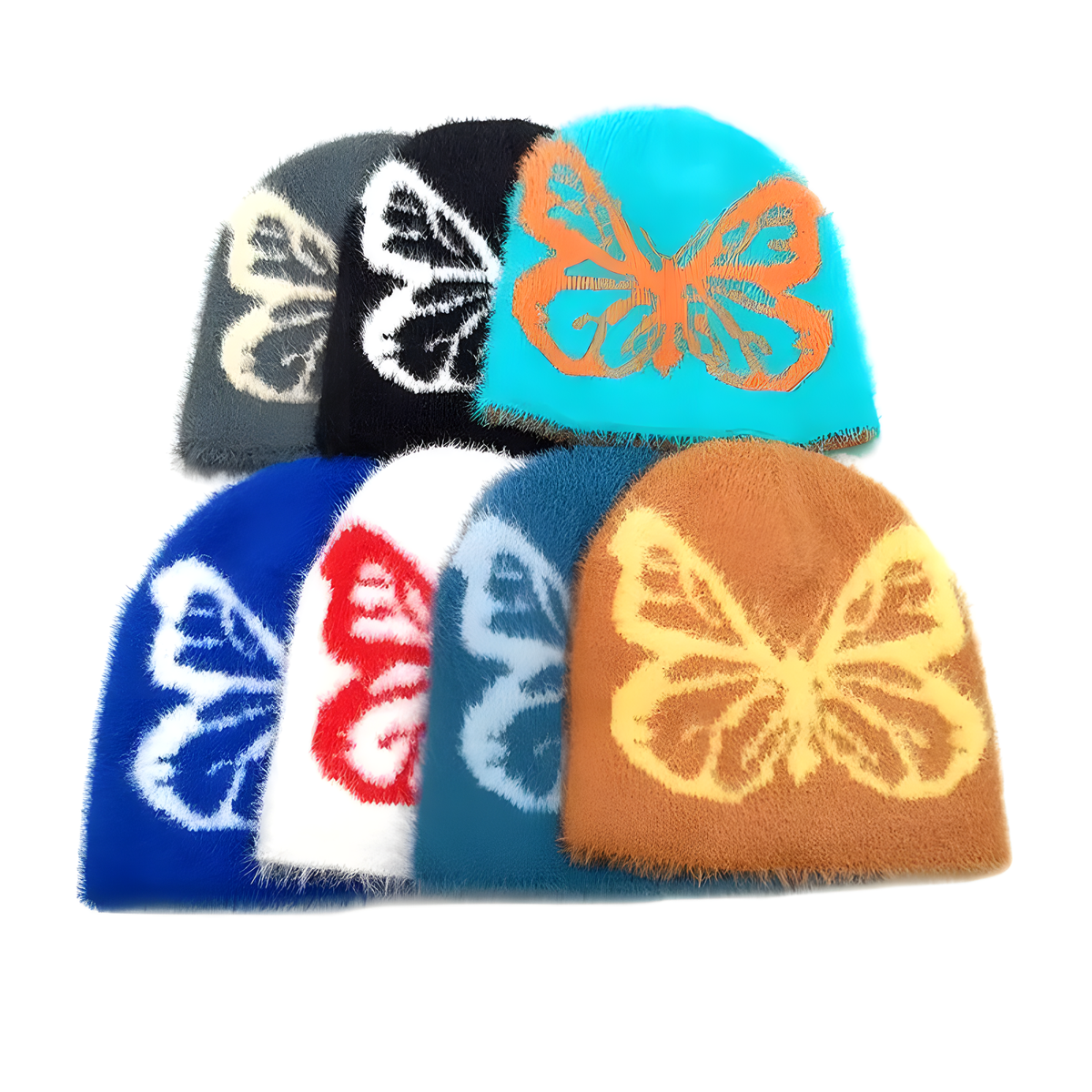 Fuzzy Butterfly Knit Beanie