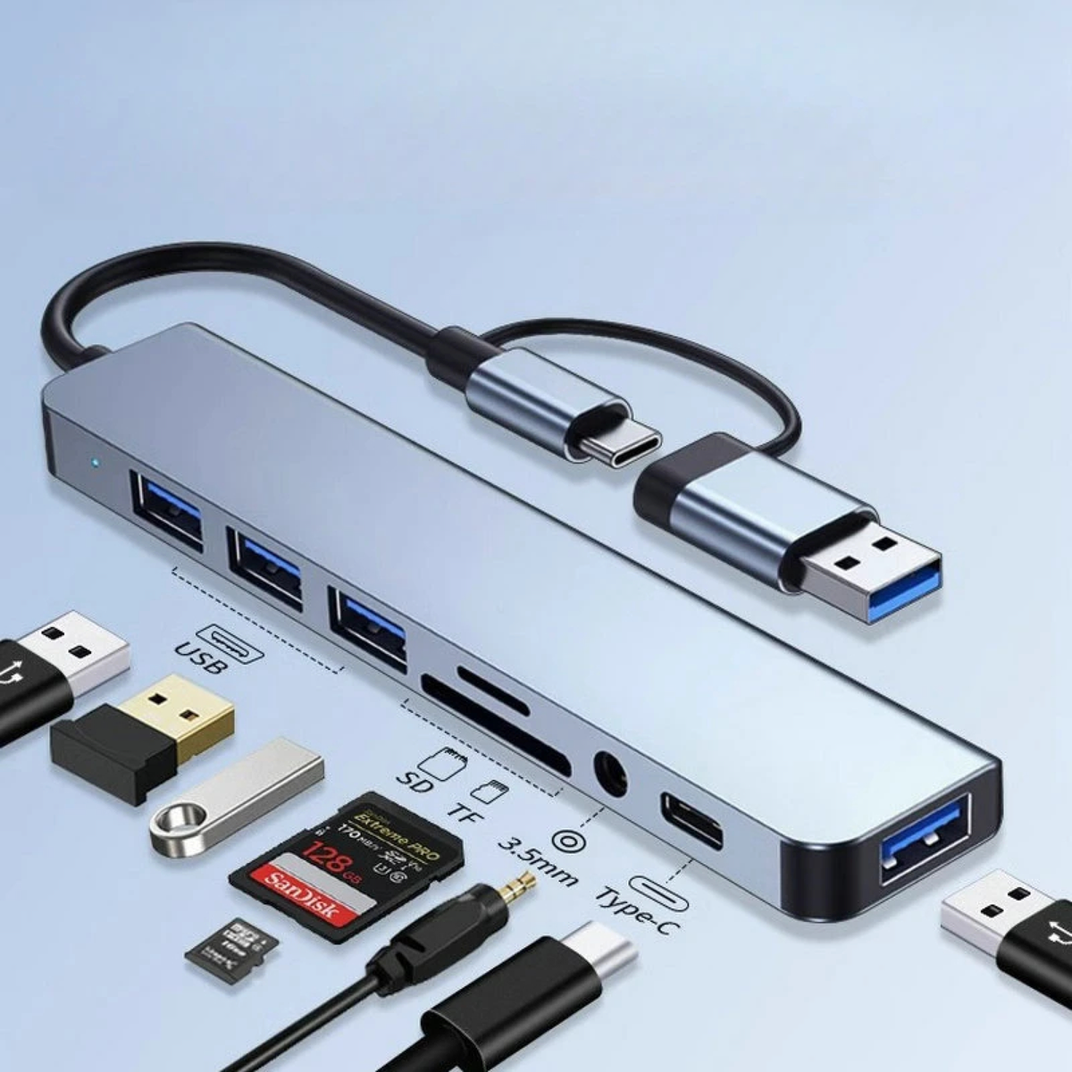 Dual-Connector 8-in-1 USB Hub