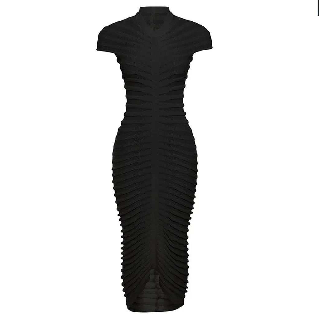 Ruched Short-Sleeve Midi Dress