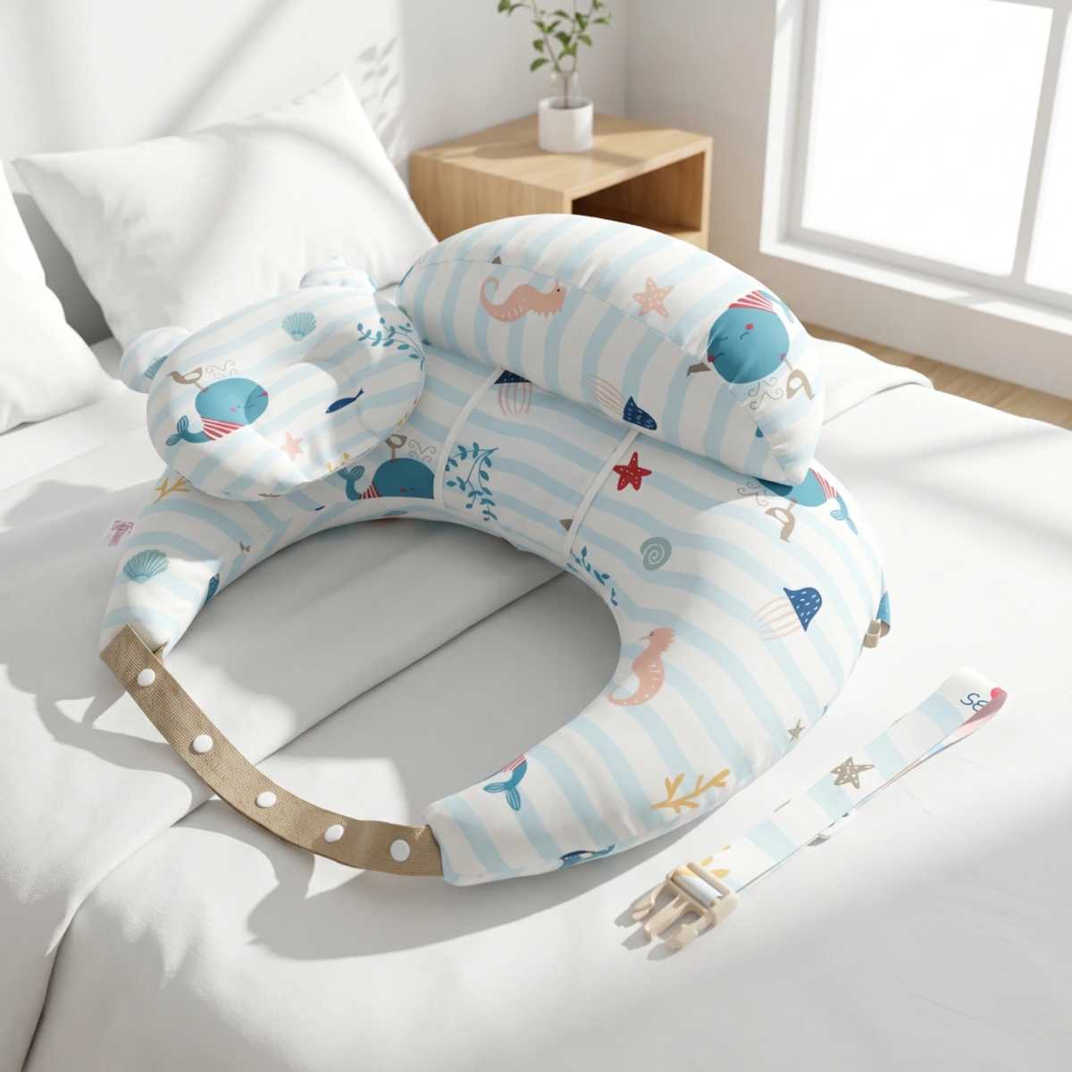 Adjustable Nursing Pillow with Baby Headrest