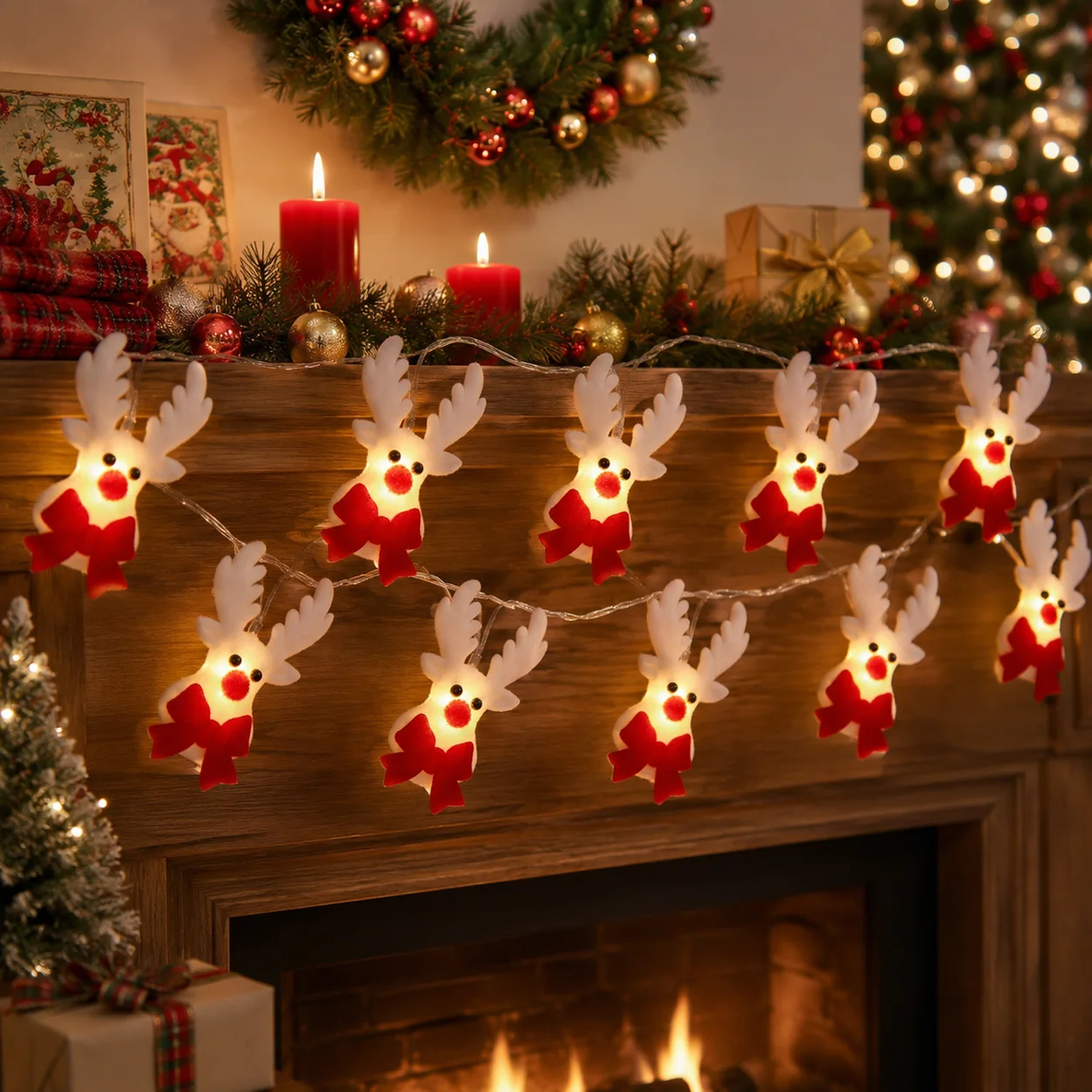 Snowman and Reindeer Christmas String Lights
