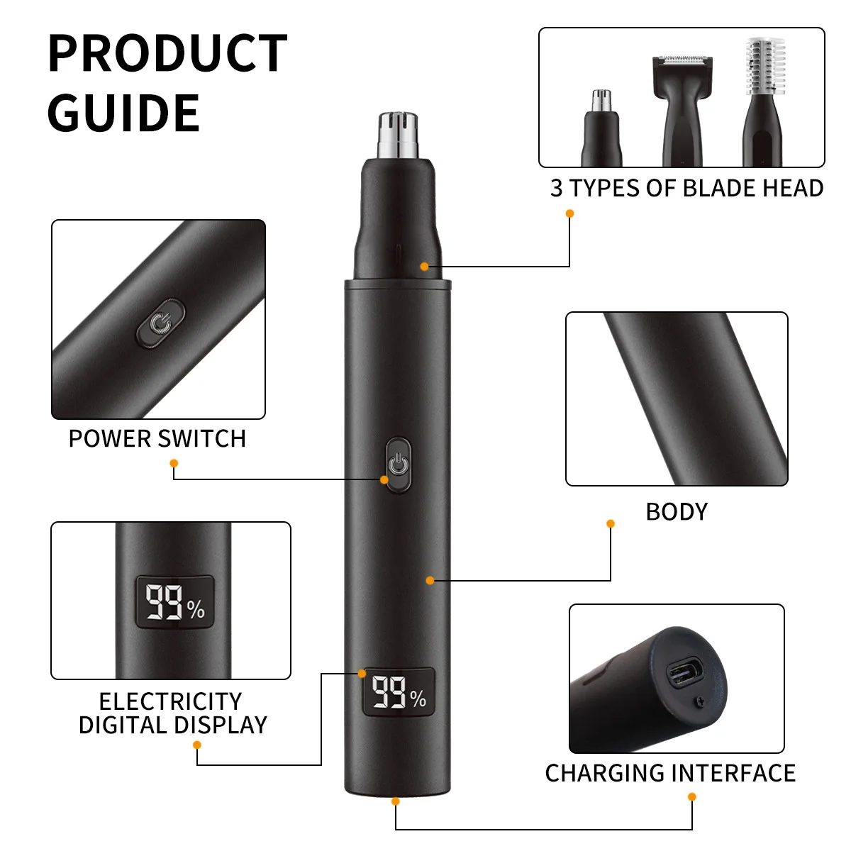 3 in 1 Rechargeable Nose and Eyebrow Trimmer