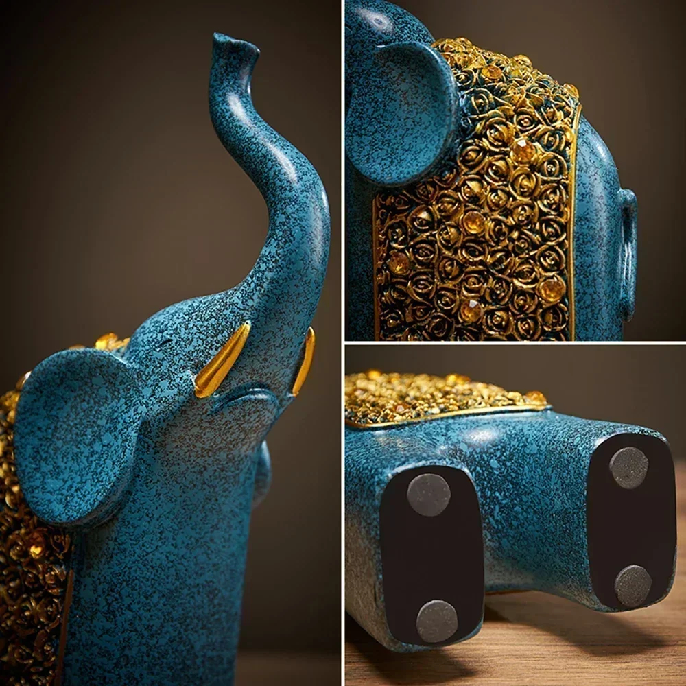 Blue & Gold Elephant Figurine Pair