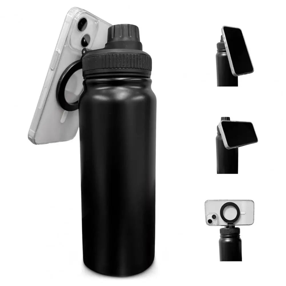 Isolierte Wasserflasche mit Handyhalterung