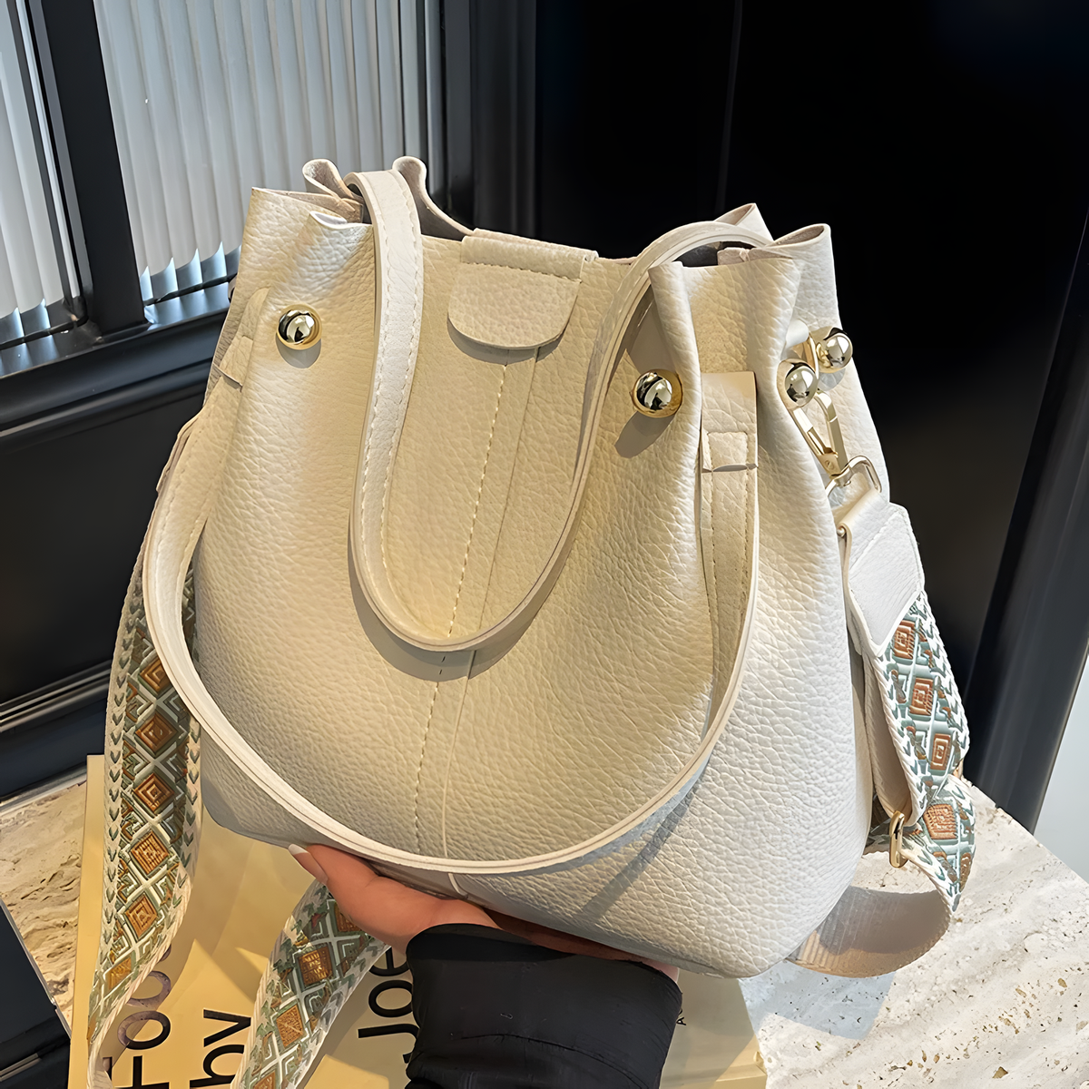 Wide-Strap Bucket Bag