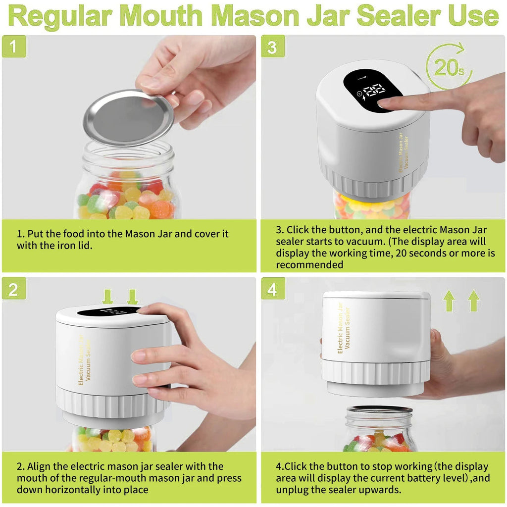 Electric Mason Jar Vacuum Sealer Jar Vacuum Sealer Kit Cordless Canning Vacuum Sealer Electric Automatic for Home Kitchen Tools