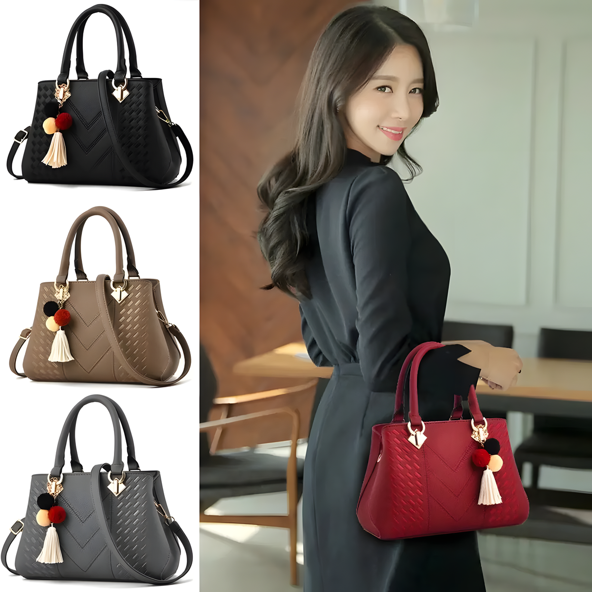 Textured Top-Handle Handbag