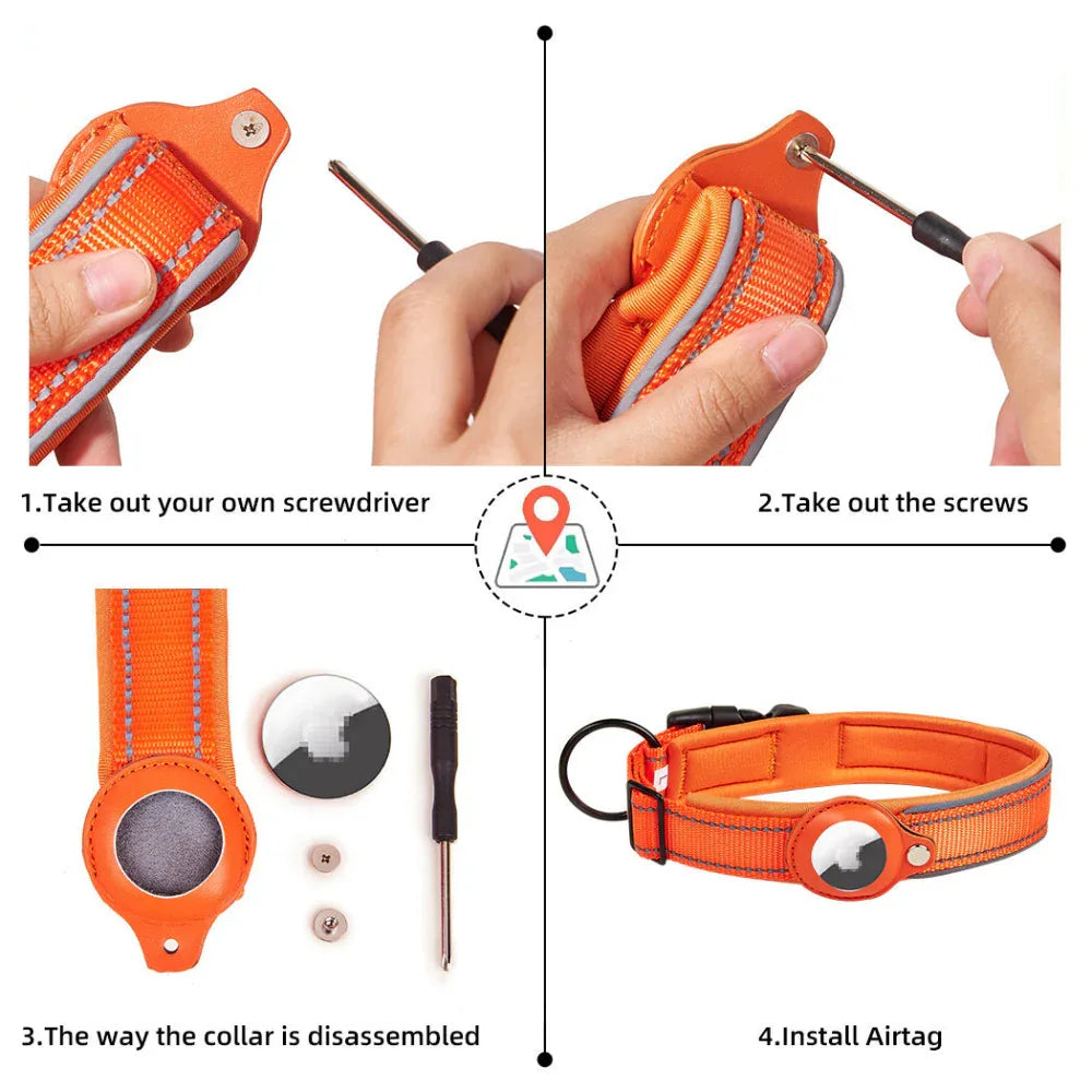 Airtag Leather Case Nylon Dog Cat Pet Anti-Lost Location Tracker Collar