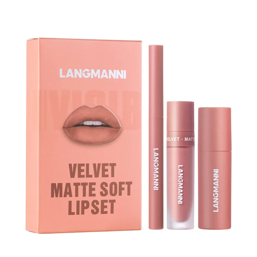 Six-Color Lipliner Liquid Lipstick & Lipstick 3pcs Set