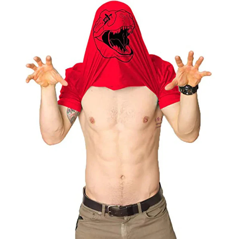 Funny Dinosaur Flip Crew Neck T-Shirt For Men