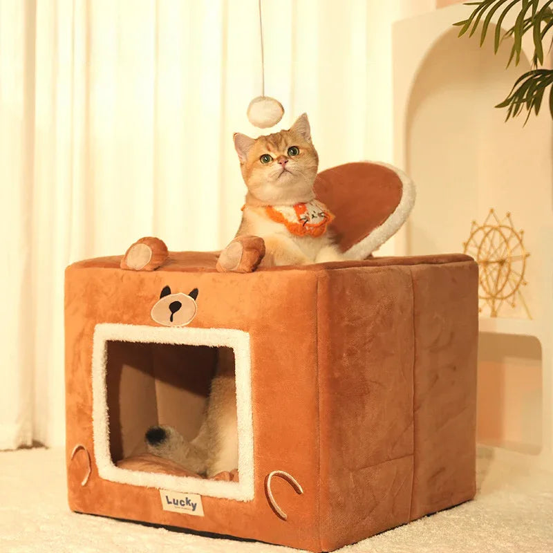 Cat House Dog Pet Bed Snooze Indoor Kennel Self Warming Sleeping Washable Removable Pet Tent Shelter