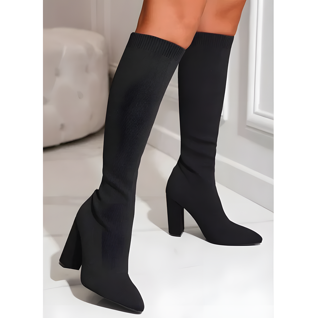 Stretch-Knit Block-Heel Boots