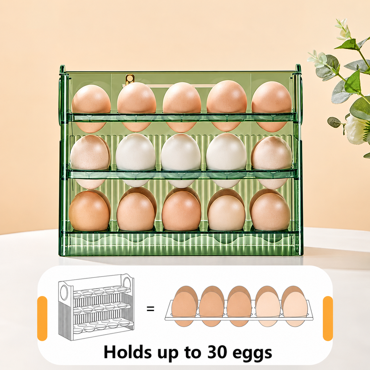 Pivoting 30-Egg Rack with Date Slider