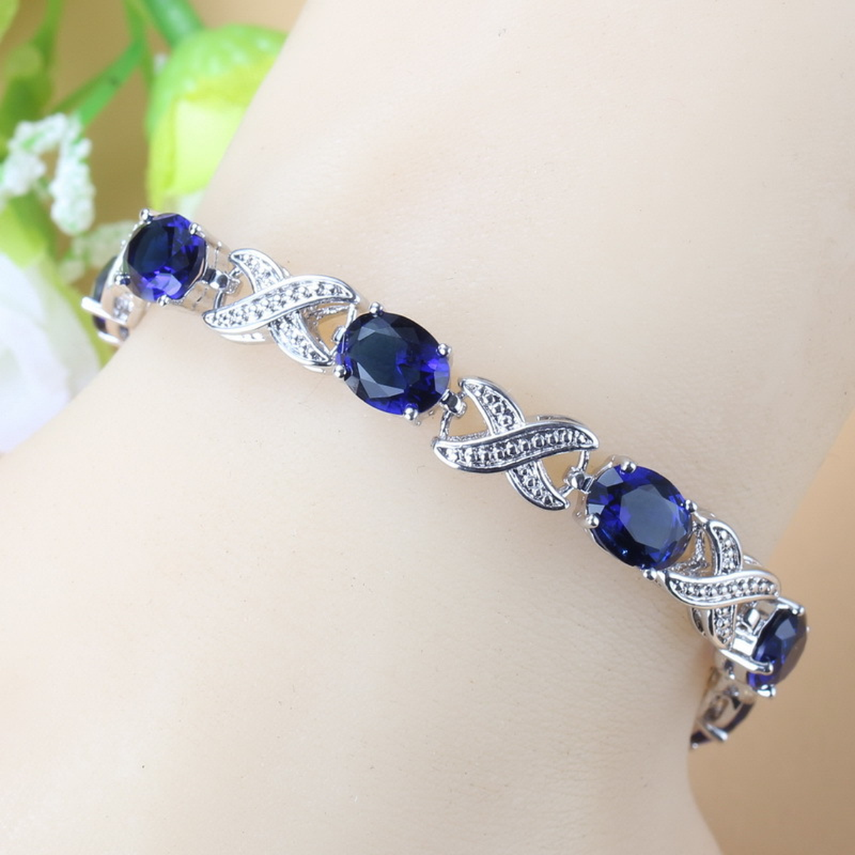 Blue Oval Crystal Bracelet