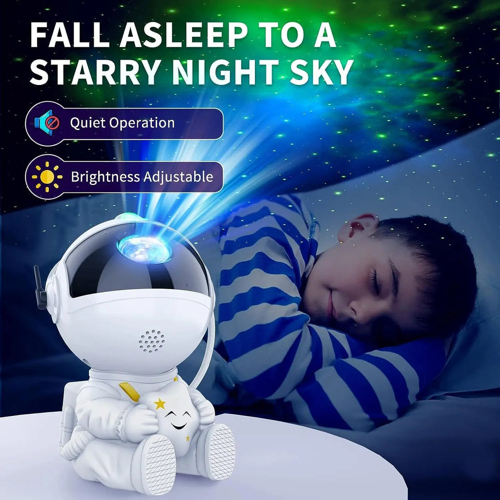 Sternenprojektor, sitzender Astronaut, Galaxie-Nachtlicht
