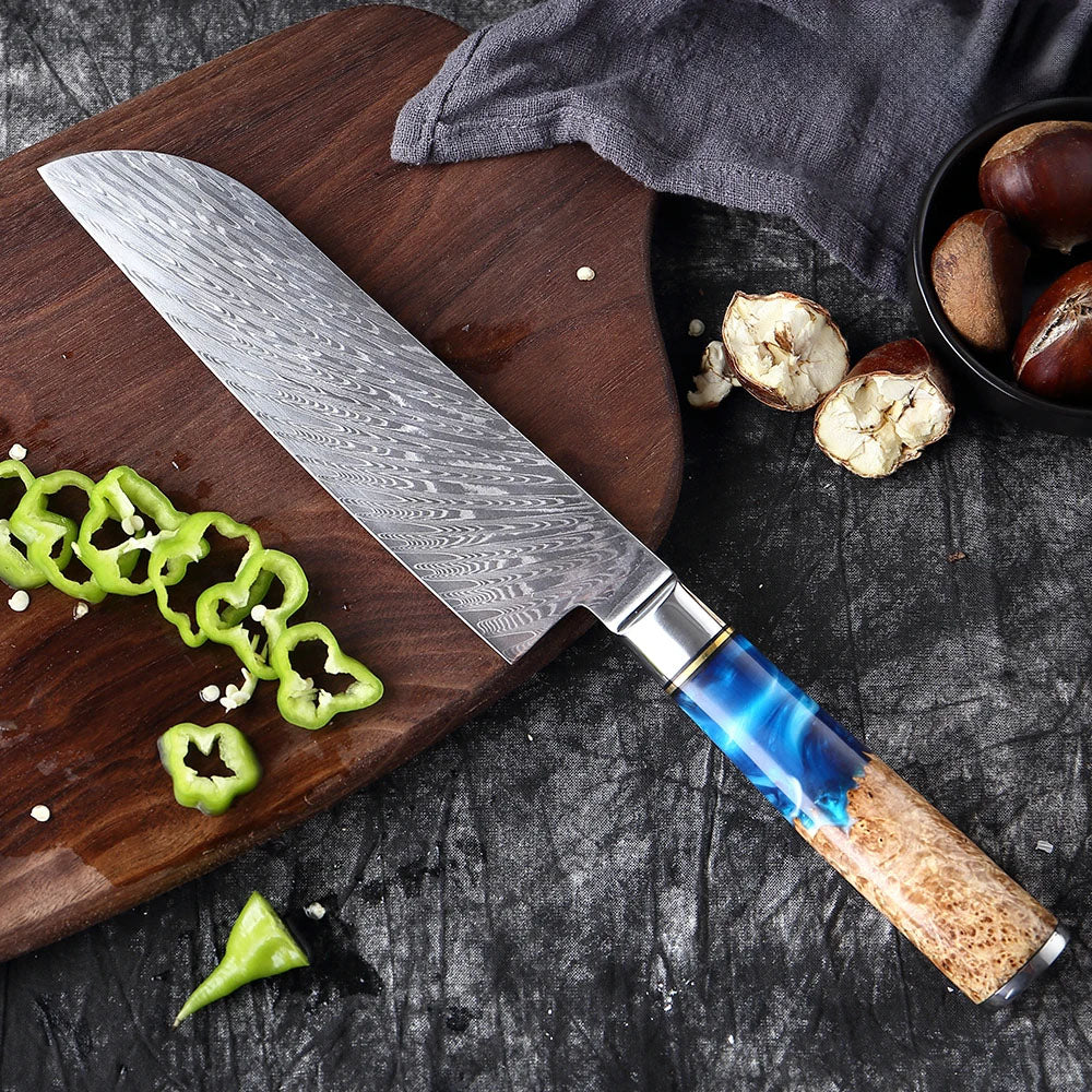 7-Zoll-Kochmesser Santoku aus VG10-Damaststahl